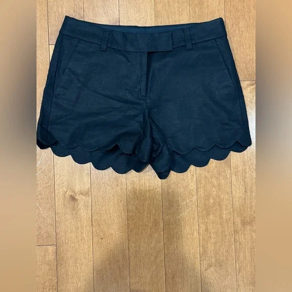 J.Crew Black Scalloped Hem Linen Cotton Shorts Women’s Size 2 - Picture 2 of 5
